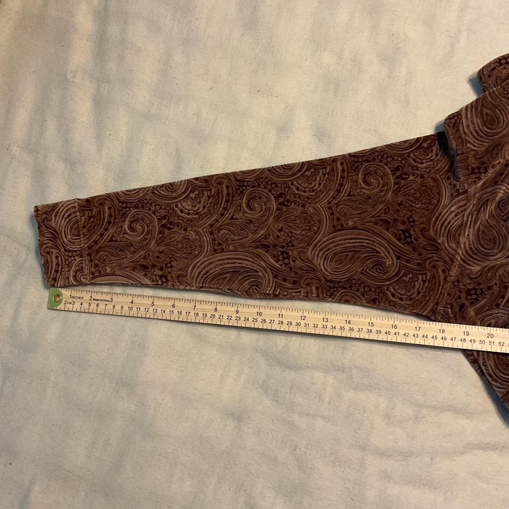 Charter Club Shirt Womens Medium Brown Paisley Velour Button Front Long Sleeve - Picture 7 of 8